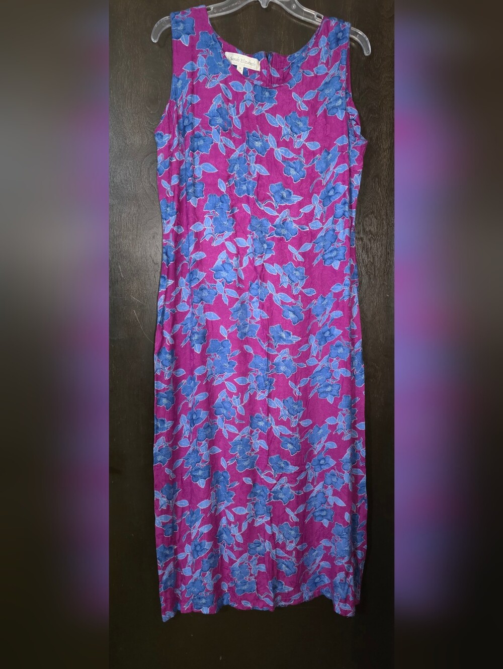 Sarah Elizabeth Magenta Blue Floral Print Sleeveless Maxi Dress Size 16